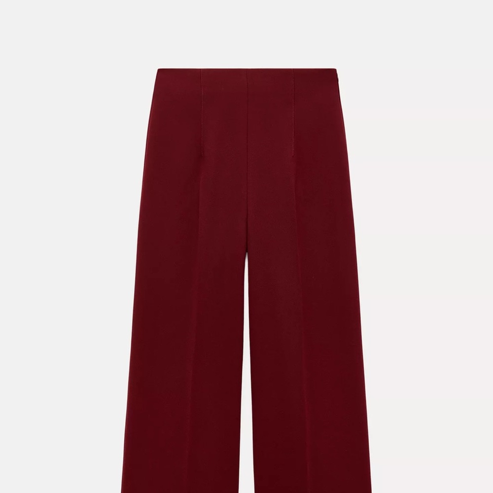 Zara Red Wide Leg Pants High Waisted Minimalist Design